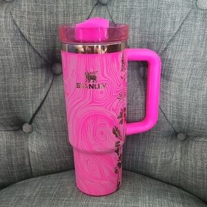 Pink Floral Lasercut Travel Tumbler with Handle
